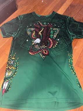 Affliction Green Short-Sleeve Shirt with Eagle & Snake Graphic